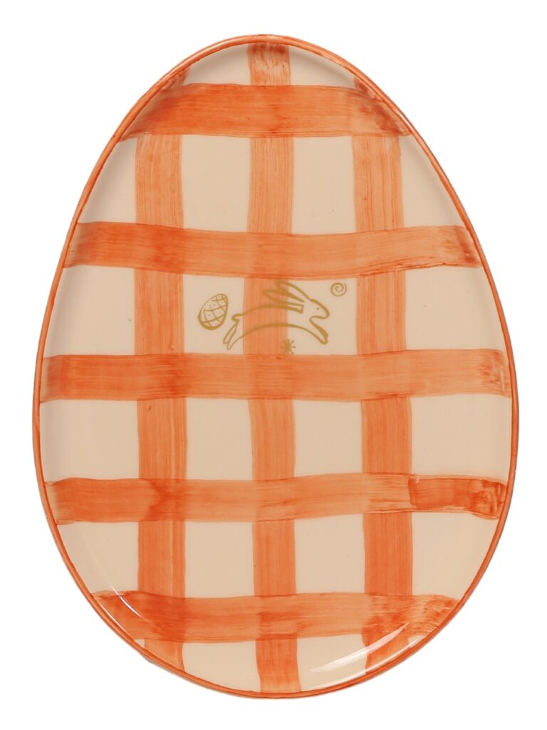 PRATO OVAL PQ LARANJA XADREZ DOURADO EASTER