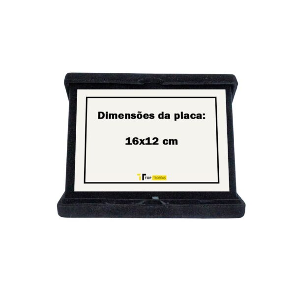 Estojo de veludo 18 x 14 cm com aba preto com o tamanho máximo da placa