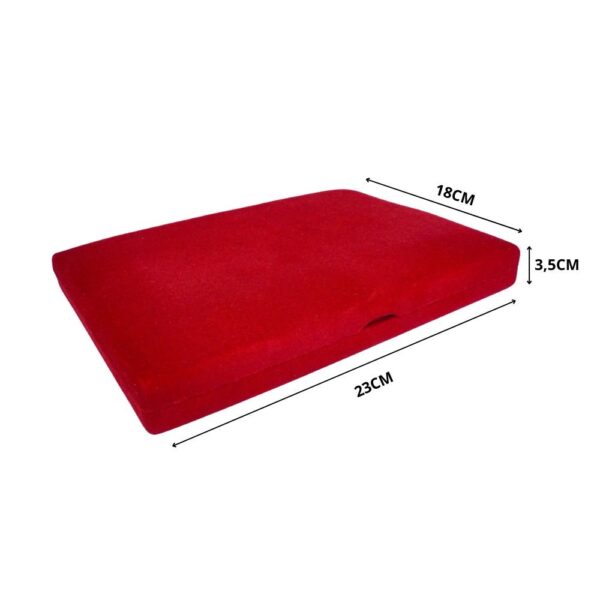 Estojo de veludo 23 x 18 cm com aba vermelho com as medidas